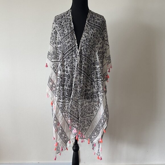 Woven Heart Women's Kimono Duster Open Front Lightweight Cover Up Tassel Boho - Picture 2 of 13